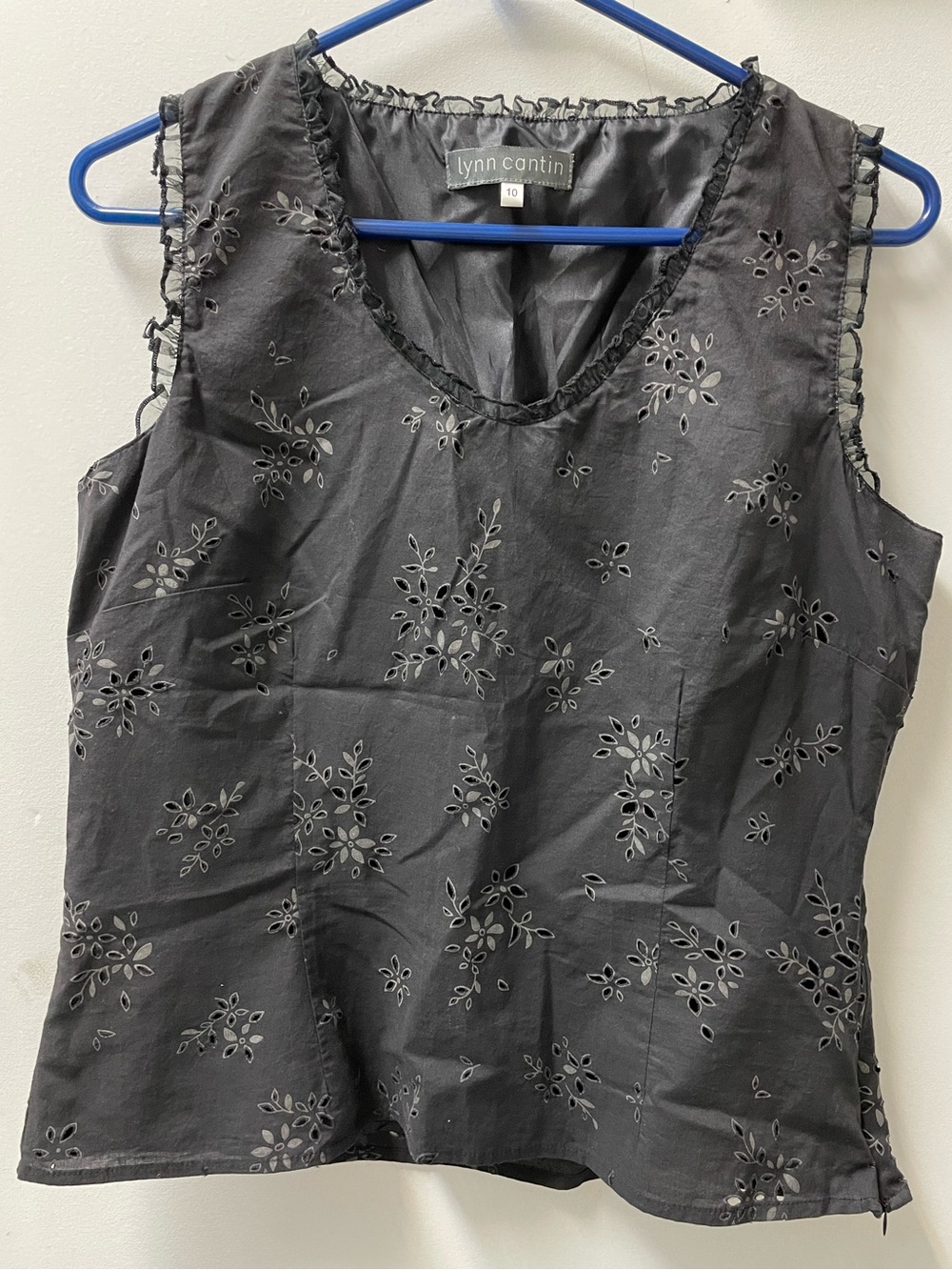 Black Eyelet V-Neck Sleeveless Top